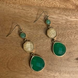 Green and gold drop earrings